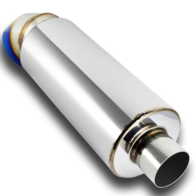 JDM Cutter Knife Style Universal 3" Inlet 4" Outlet Deep And Smooth Tone Weld-On T-304 Exhaust High Flow Turn Down Muffler -Blue Burnt Tip - Image 4