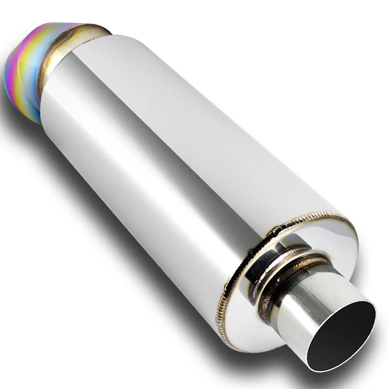 JDM Cutter Knife Style Universal 3" Inlet 4" Outlet Deep And Smooth Tone Weld-On T-304 Exhaust High Flow Turn Down Muffler -Rainbow Burnt Tip - Image 5