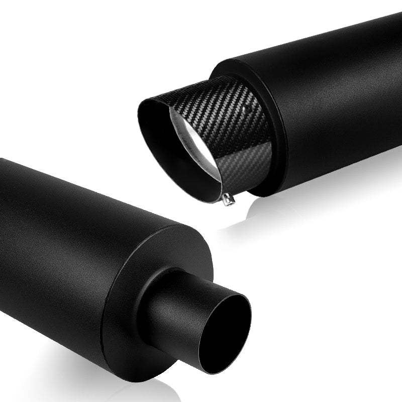 JDM N1 Fireball Slant Style Universal 2.5" Inlet 4" Outlet Deep And Smooth Tone, Removable Silencer Pre-attached, Weld-On T-304 Exhaust High Flow Muffler -Black With Real Carbon Fiber Tip - Image 4