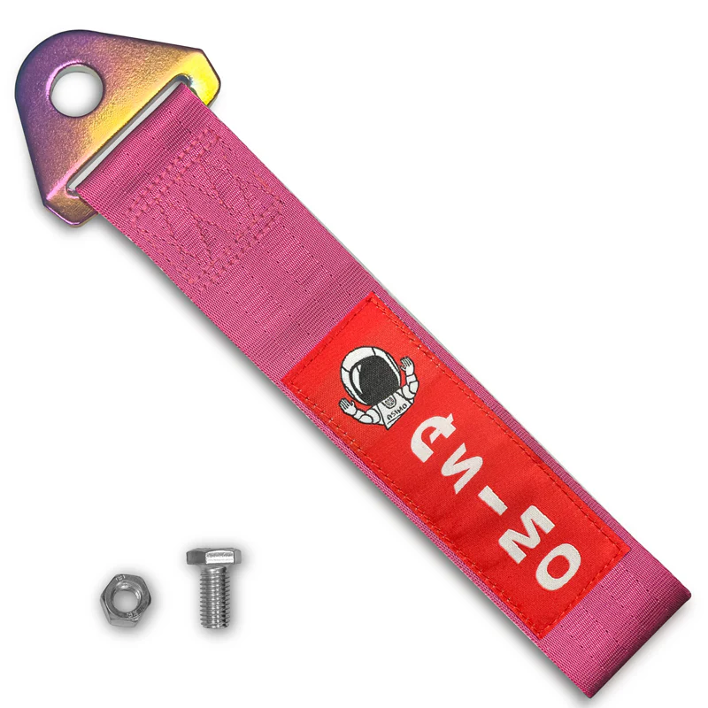 JDM Honda ASIMO Racing NEO CHROME HIGH STRENGTH Pink Tow Strap for Front / Rear Bumper - Image 2