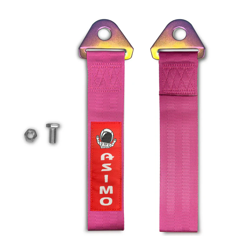 JDM Honda ASIMO Racing NEO CHROME HIGH STRENGTH Pink Tow Strap for Front / Rear Bumper - Image 3