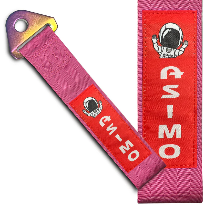 JDM Honda ASIMO Racing NEO CHROME HIGH STRENGTH Pink Tow Strap for Front / Rear Bumper - Image 4