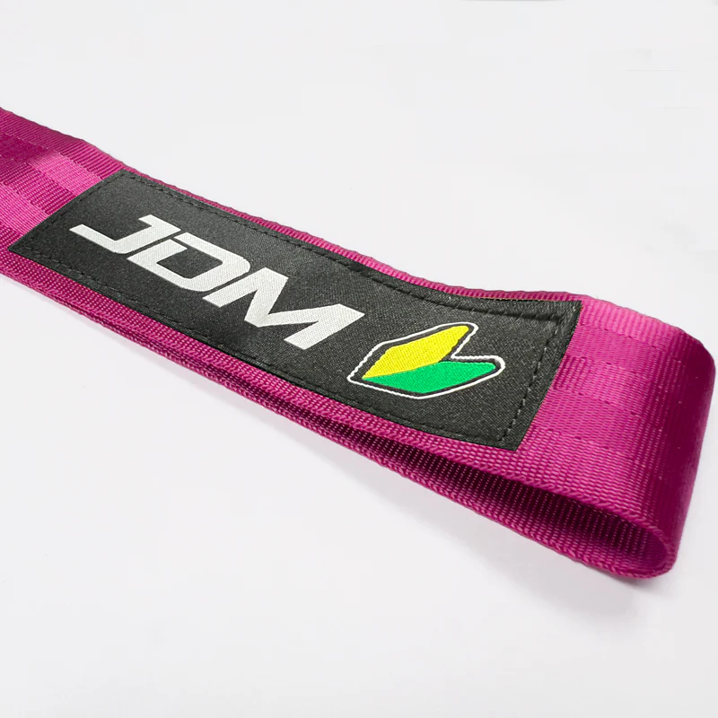 JDM Honda Drift Rally Sports Racing NEO CHROME HIGH STRENGTH Pink Tow Strap for Front / Rear Bumper - Image 2