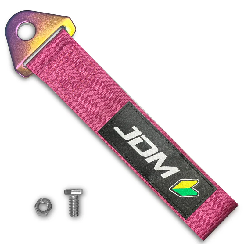JDM Honda Drift Rally Sports Racing NEO CHROME HIGH STRENGTH Pink Tow Strap for Front / Rear Bumper - Image 5