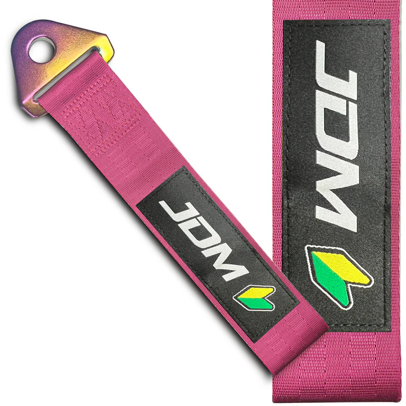 JDM Honda Drift Rally Sports Racing NEO CHROME HIGH STRENGTH Pink Tow Strap for Front / Rear Bumper - Image 6