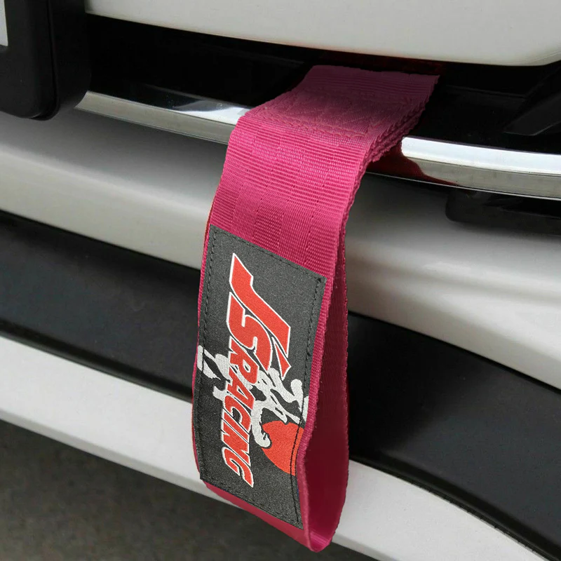 JDM JS Drift Rally Sports Racing Honda NEO CHROME HIGH STRENGTH Pink Tow Strap for Front / Rear Bumper - Image 2