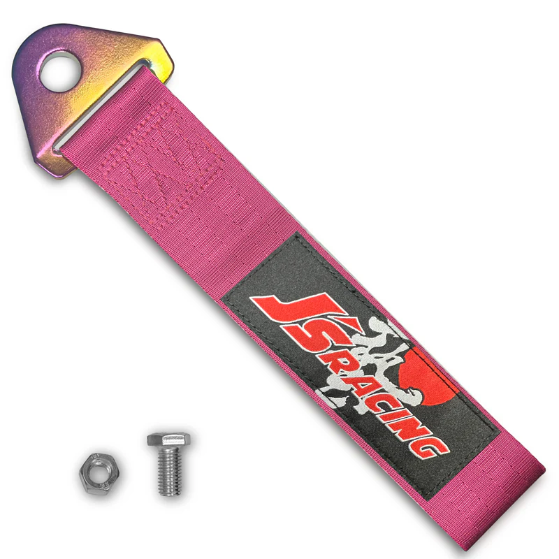 JDM JS Drift Rally Sports Racing Honda NEO CHROME HIGH STRENGTH Pink Tow Strap for Front / Rear Bumper - Image 4