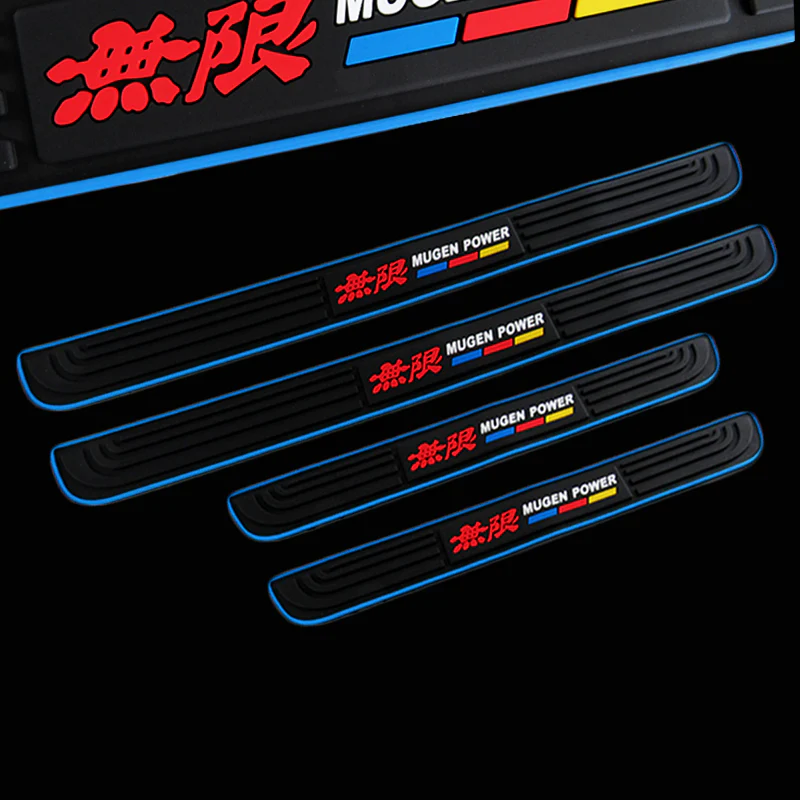 JDM MUGEN Blue Border Rubber Car Door Scuff Sill Cover Panel Step Protector 4pcs - Image 4