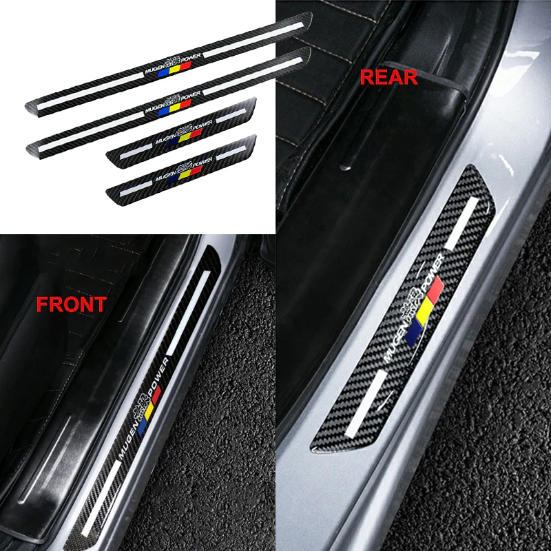 JDM Mugen Carbon Fiber Car Rear Door Welcome Plate Sill Scuff Cover Decal Sticker 2 pcs Set - Image 2