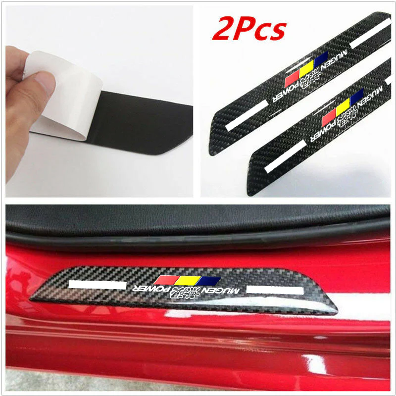 JDM Mugen Carbon Fiber Car Rear Door Welcome Plate Sill Scuff Cover Decal Sticker 2 pcs Set - Image 4