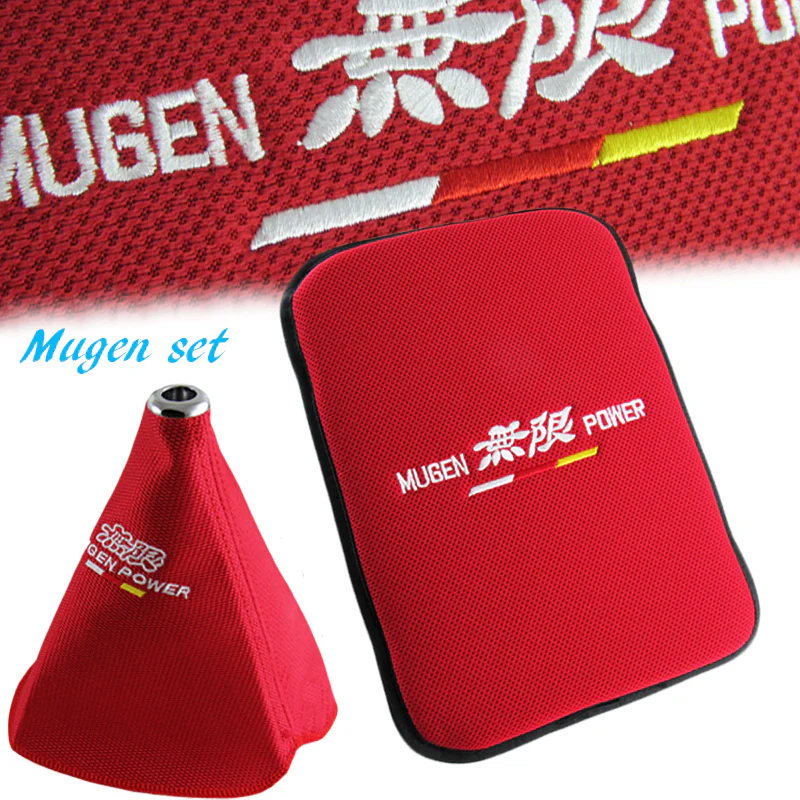 JDM MUGEN POWER SET Red Center Console Armrest Cushion Pad + Shifter Boot Cover - Image 5