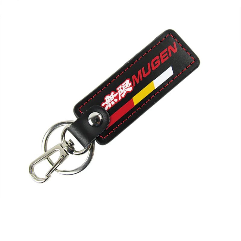 JDM MUGEN POWER SPORTS Honda 1 pc Black Leather Rectangle Key Fob Keyring Keychain Tag Lanyard Holder Clip New - Image 4