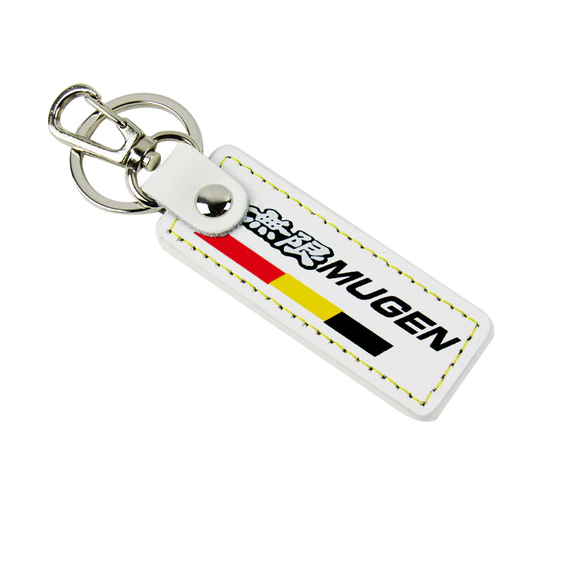 JDM MUGEN POWER SPORTS Honda 1 pc White Leather Rectangle Key Fob Keyring Keychain Tag Lanyard Holder Clip New - Image 2