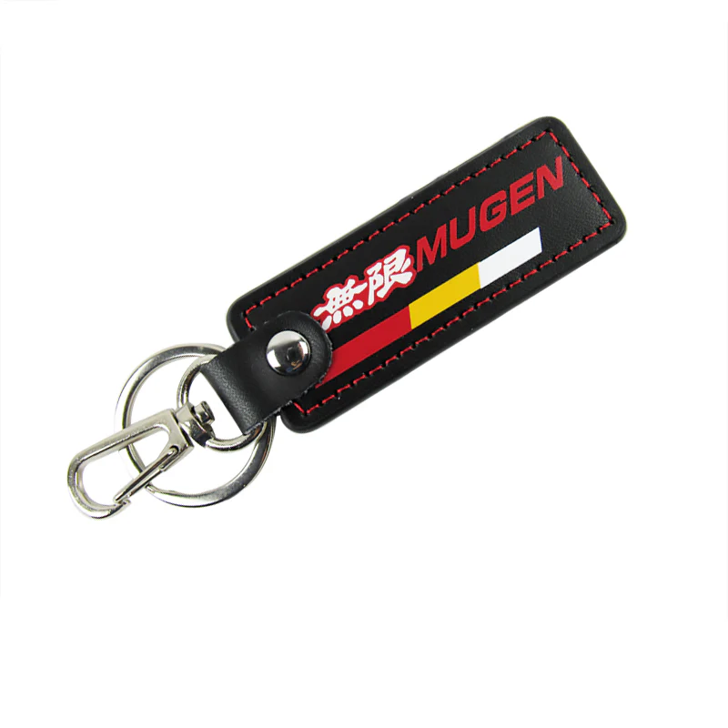 JDM MUGEN POWER SPORTS Honda 2 pc Black Leather Rectangle Key Fob Keyring Keychain Tag Lanyard Holder Clip New - Image 2