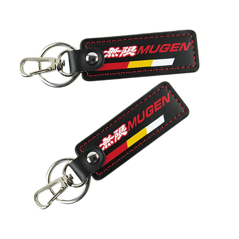 JDM MUGEN POWER SPORTS Honda 2 pc Black Leather Rectangle Key Fob Keyring Keychain Tag Lanyard Holder Clip New - Image 7