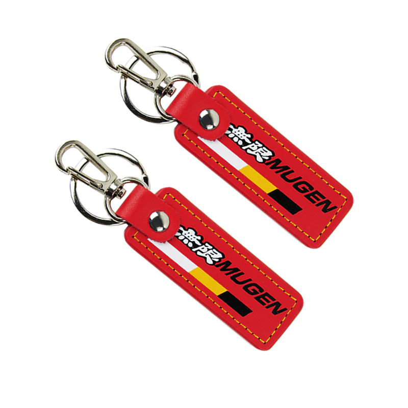 JDM MUGEN POWER SPORTS Honda 2 pc Red Leather Rectangle Key Fob Keyring Keychain Tag Lanyard Holder Clip New - Image 6