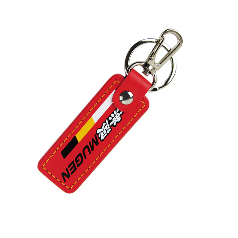 JDM MUGEN POWER SPORTS Honda 2 pc Red Leather Rectangle Key Fob Keyring Keychain Tag Lanyard Holder Clip New - Image 7