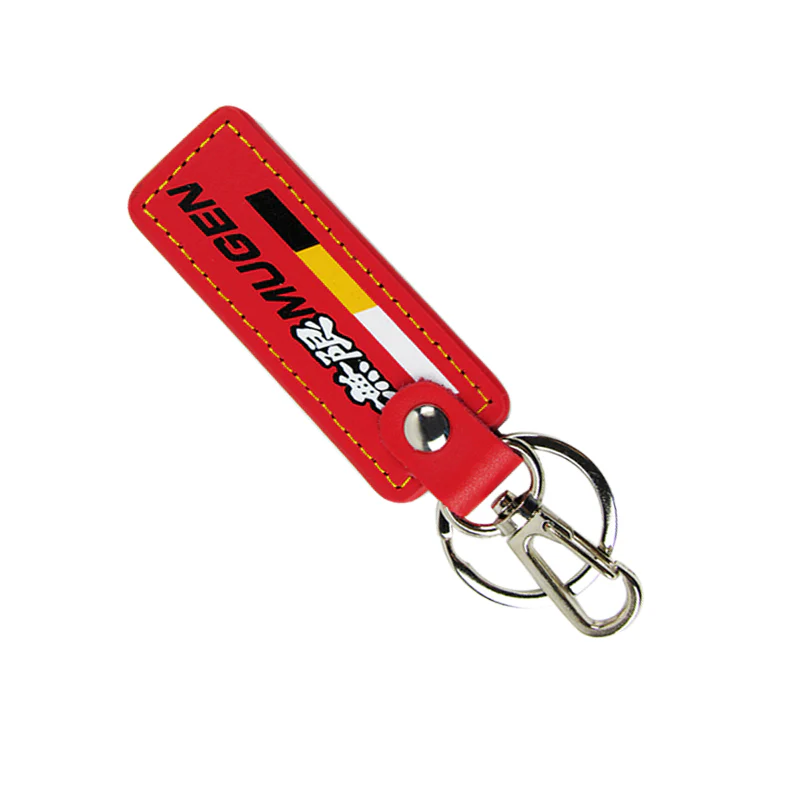 JDM MUGEN POWER SPORTS Honda 2 pc Red Leather Rectangle Key Fob Keyring Keychain Tag Lanyard Holder Clip New - Image 8