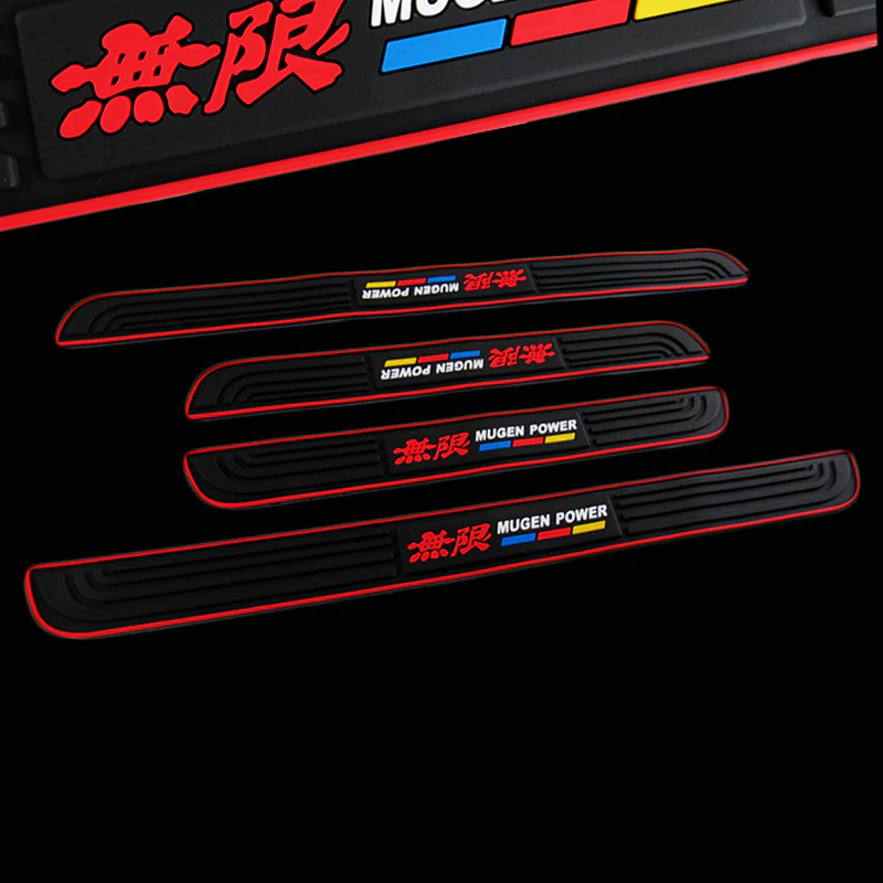 JDM MUGEN Red Border Rubber Car Door Scuff Sill Cover Panel Step Protector 4pcs - Image 3