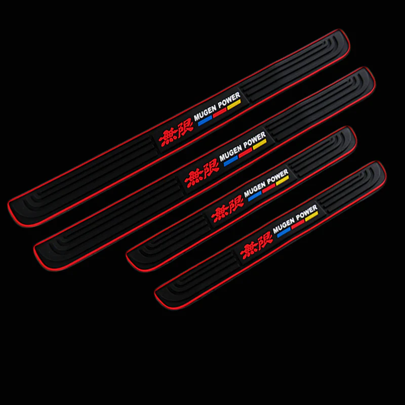 JDM MUGEN Red Border Rubber Car Door Scuff Sill Cover Panel Step Protector 4pcs - Image 6