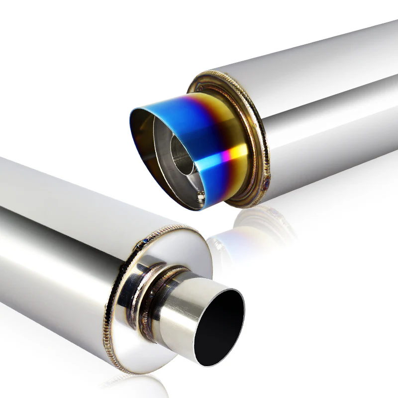 JDM N1 Fireball Slant Style Universal 2.5" Inlet 4" Outlet Deep And Smooth Tone, Removable Silencer Pre-attached, Weld-On T-304 Exhaust High Flow Muffler -Blue Burnt Tip - Image 3