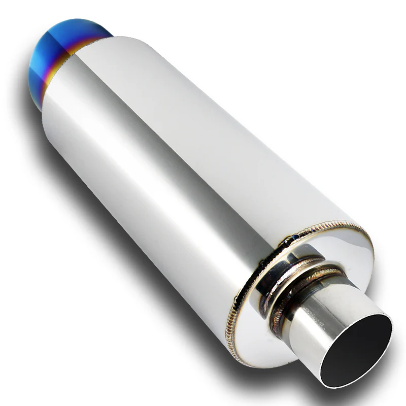 JDM N1 Fireball Slant Style Universal 2.5" Inlet 4" Outlet Deep And Smooth Tone, Removable Silencer Pre-attached, Weld-On T-304 Exhaust High Flow Muffler -Blue Burnt Tip - Image 4
