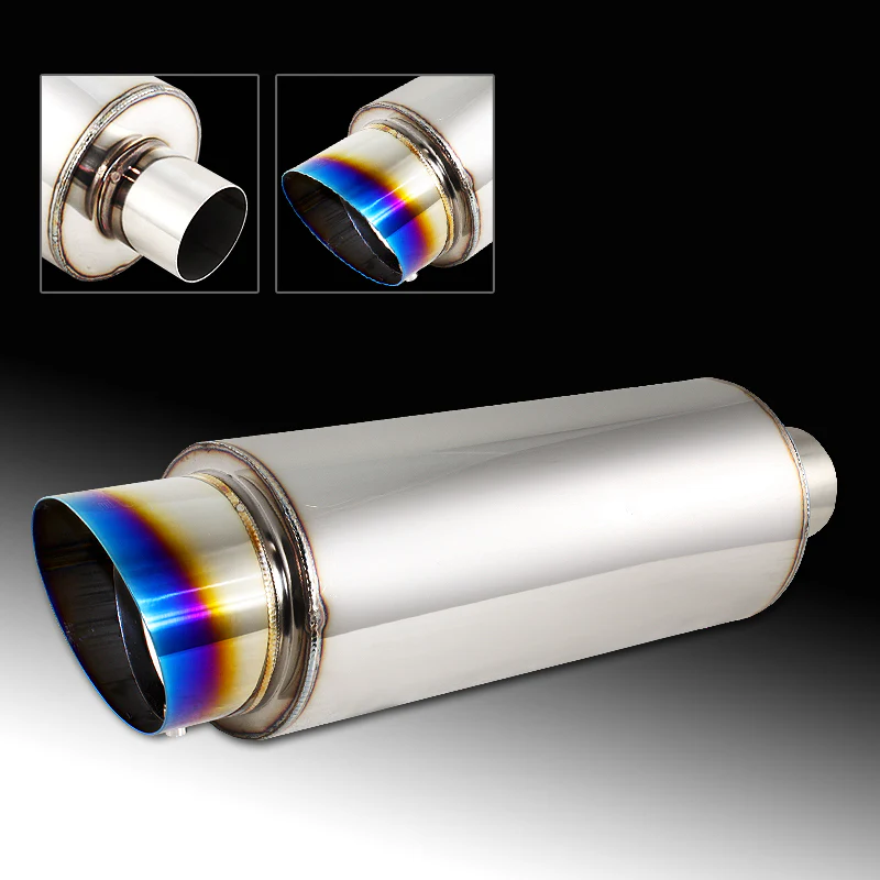 JDM N1 Fireball Slant Style Universal 2.5" Inlet 4" Outlet Deep And Smooth Tone, Removable Silencer Pre-attached, Weld-On T-304 Exhaust High Flow Muffler -Blue Burnt Tip - Image 6