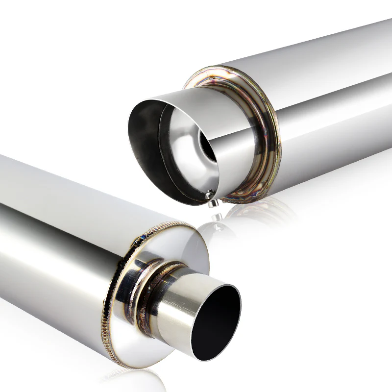 JDM N1 Fireball Slant Style Universal 2.5" Inlet 4" Outlet Deep And Smooth Tone, Removable Silencer Pre-attached, Weld-On T-304 Exhaust High Flow Muffler -Chrome - Image 3