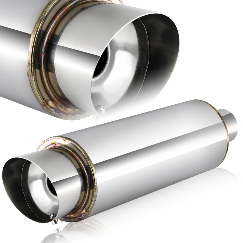 JDM N1 Fireball Slant Style Universal 2.5" Inlet 4" Outlet Deep And Smooth Tone, Removable Silencer Pre-attached, Weld-On T-304 Exhaust High Flow Muffler -Chrome - Image 6