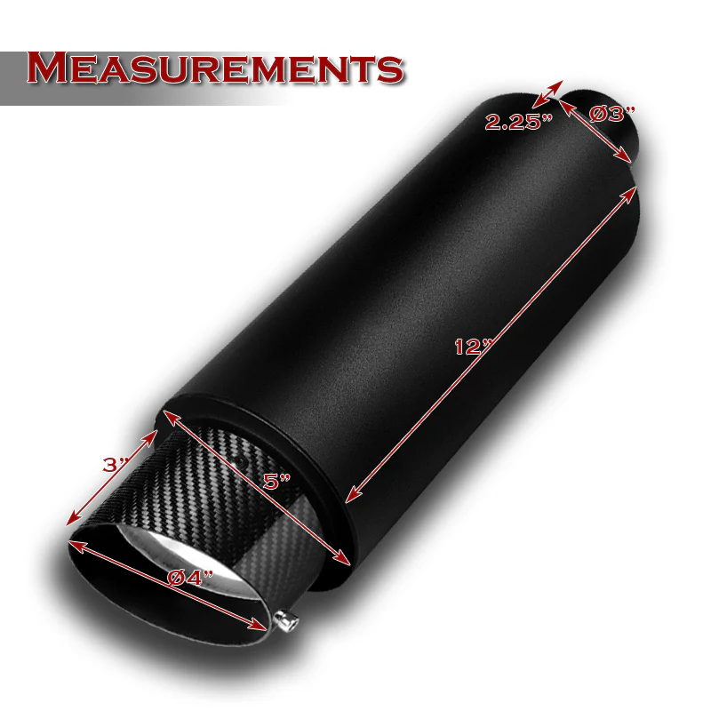 JDM N1 Fireball Slant Style Universal 3" Inlet 4" Outlet Deep And Smooth Tone, Removable Silencer Pre-attached, Weld-On T-304 Exhaust High Flow Muffler -Black With Real Carbon Fiber Tip - Image 2