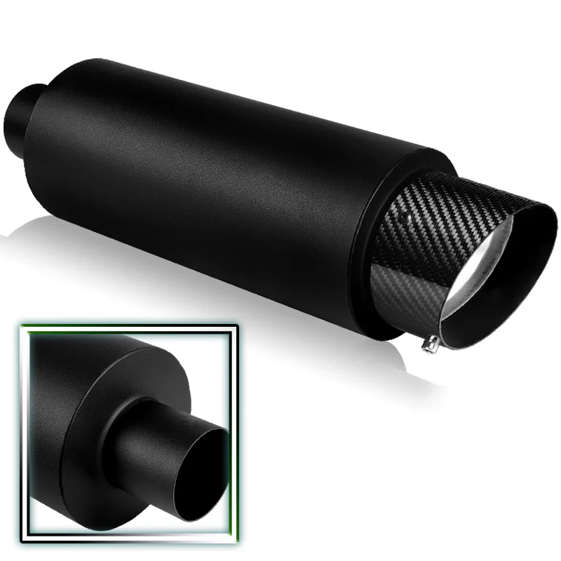 JDM N1 Fireball Slant Style Universal 2.5" Inlet 4" Outlet Deep And Smooth Tone, Removable Silencer Pre-attached, Weld-On T-304 Exhaust High Flow Muffler -Black With Real Carbon Fiber Tip - Image 5