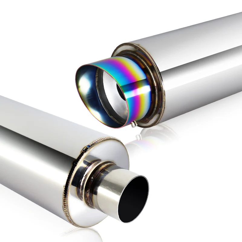JDM N1 Fireball Slant Style Universal 3" Inlet 4" Outlet Deep And Smooth Tone, Removable Silencer Pre-attached, Weld-On T-304 Exhaust High Flow Muffler -Rainbow Burnt Tip - Image 3
