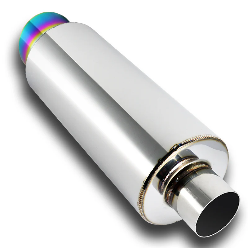 JDM N1 Fireball Slant Style Universal 3" Inlet 4" Outlet Deep And Smooth Tone, Removable Silencer Pre-attached, Weld-On T-304 Exhaust High Flow Muffler -Rainbow Burnt Tip - Image 4
