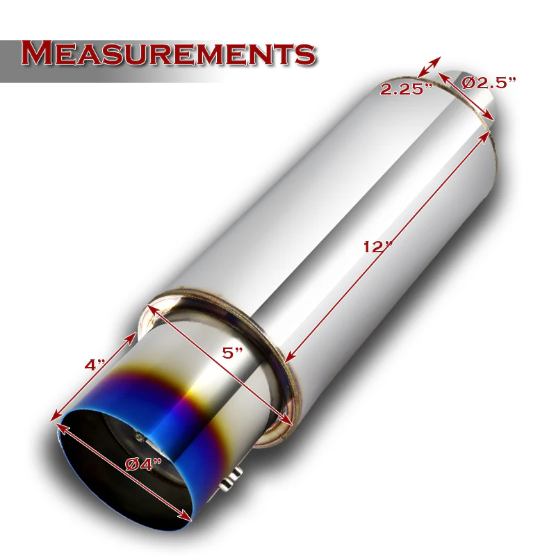 JDM N1 Style Universal 2.5" Inlet 4" Outlet Deep And Smooth Tone, Removable Silencer Pre-attached, Weld-On T-304 Exhaust Muffler -Burnt Tip - Image 2