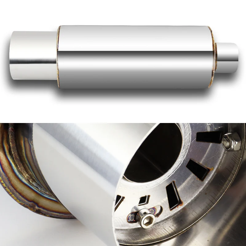 JDM N1 Style Universal 2.5" Inlet 4" Outlet Deep And Smooth Tone, Removable Silencer Pre-attached, Weld-On T-304 Exhaust Muffler -Chrome - Image 5