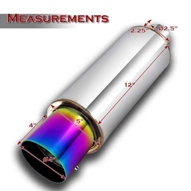 JDM N1 Style Universal 2.5" Inlet 4" Outlet Deep And Smooth Tone, Removable Silencer Pre-attached, Weld-On T-304 Exhaust Muffler -Rainbow Burnt Tip - Image 2