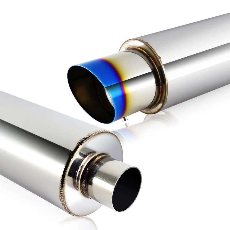 JDM N1 Style Universal 2.5" Inlet 4" Outlet Deep And Smooth Tone, Removable Silencer Pre-attached, Weld-On T-304 Exhaust Slant Tip High Flow Muffler -Blue Burnt Tip - Image 4