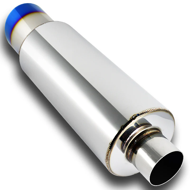 JDM N1 Style Universal 2.5" Inlet 4" Outlet Deep And Smooth Tone, Removable Silencer Pre-attached, Weld-On T-304 Exhaust Slant Tip High Flow Muffler -Blue Burnt Tip - Image 5