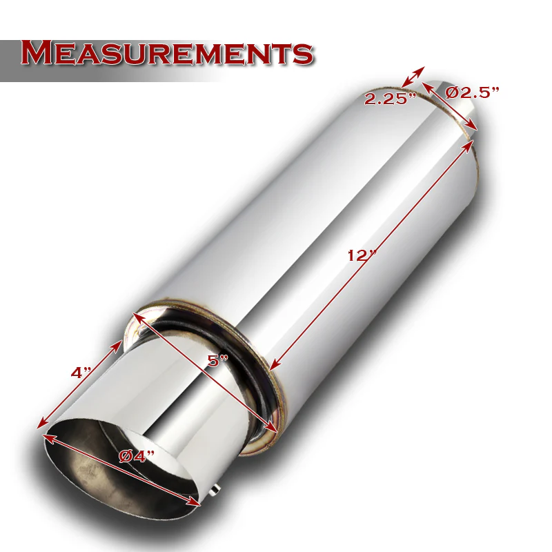 JDM N1 Style Universal 2.5" Inlet 4" Outlet Deep And Smooth Tone, Removable Silencer Pre-attached, Weld-On T-304 Exhaust Slant Tip High Flow Muffler -Chrome - Image 2