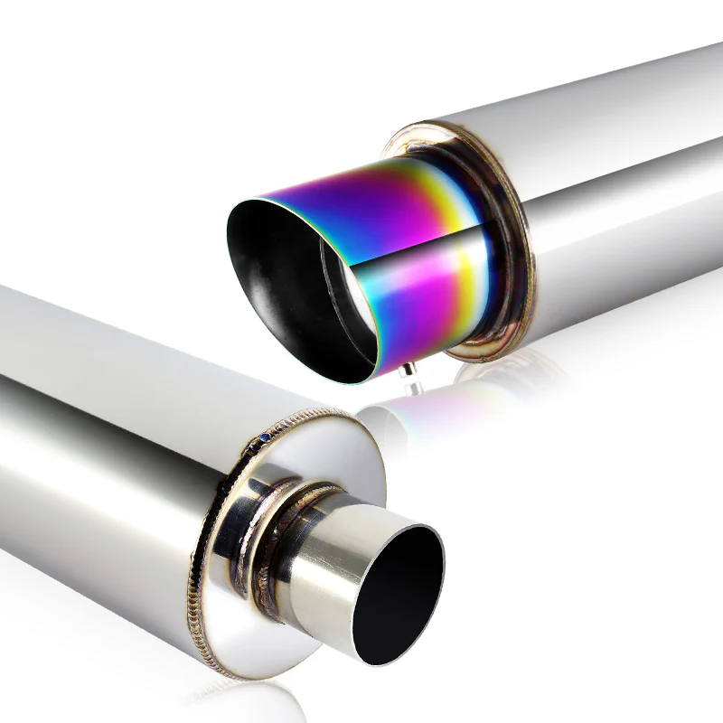JDM N1 Style Universal 2.5" Inlet 4" Outlet Deep And Smooth Tone, Removable Silencer Pre-attached, Weld-On T-304 Exhaust Slant Tip High Flow Muffler -Rainbow Burnt Tip - Image 3