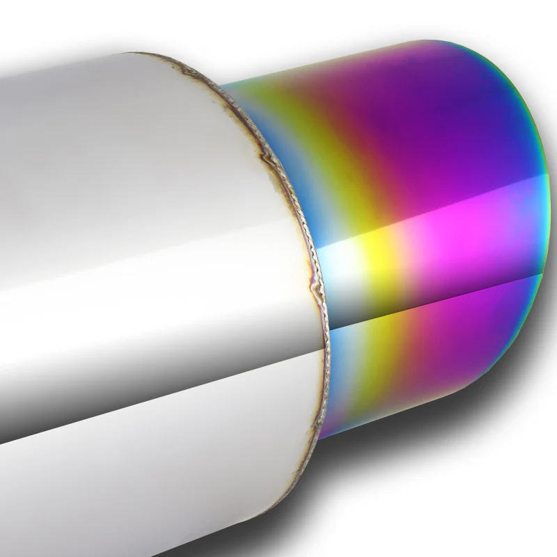 JDM N1 Style Universal 2.5" Inlet 4" Outlet Deep And Smooth Tone, Removable Silencer Pre-attached, Weld-On T-304 Exhaust Slant Tip High Flow Muffler -Rainbow Burnt Tip - Image 5