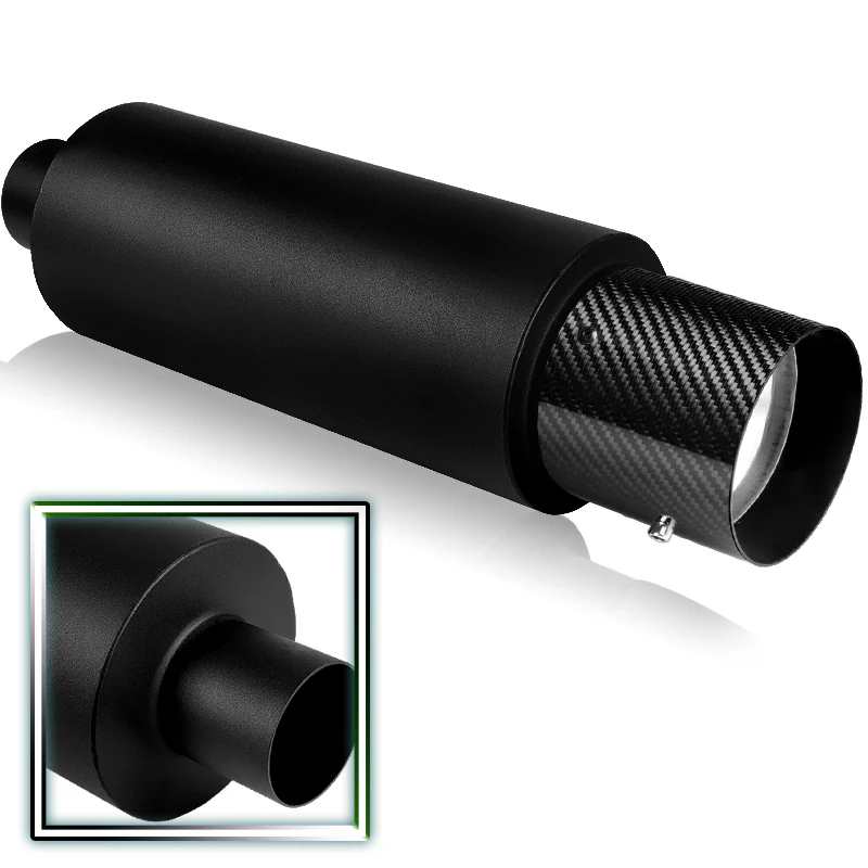 JDM N1 Style Universal 2.5" Inlet 4" Outlet Deep And Smooth Tone, Removable Silencer Pre-attached, Weld-On T-304 Exhaust Muffler -Black With Carbon Fiber Tip - Image 5