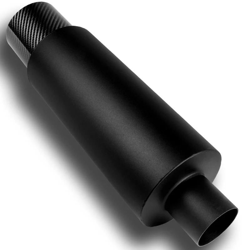 JDM N1 Style Universal 2.5" Inlet 4" Outlet Deep And Smooth Tone, Removable Silencer Pre-attached, Weld-On T-304 Exhaust Muffler -Black With Carbon Fiber Tip - Image 3