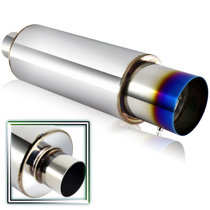 JDM N1 Style Universal 3" Inlet 4" Outlet Deep And Smooth Tone, Removable Silencer Pre-attached, Weld-On T-304 Exhaust Muffler -Blue Burnt Tip - Image 4