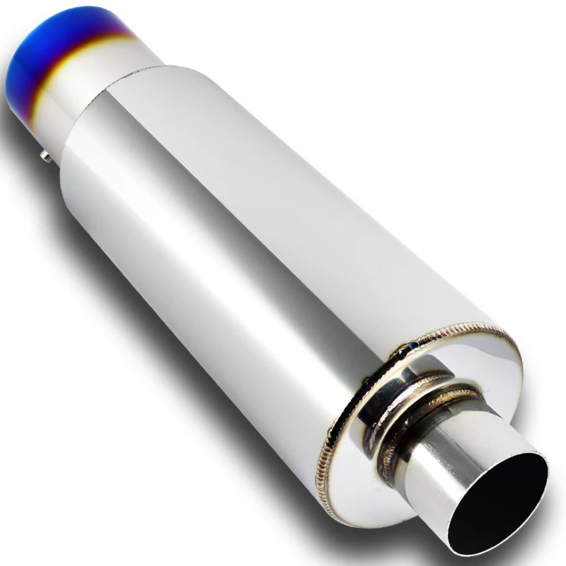 JDM N1 Style Universal 3" Inlet 4" Outlet Deep And Smooth Tone, Removable Silencer Pre-attached, Weld-On T-304 Exhaust Muffler -Blue Burnt Tip - Image 5