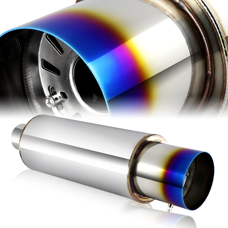 JDM N1 Style Universal 3" Inlet 4" Outlet Deep And Smooth Tone, Removable Silencer Pre-attached, Weld-On T-304 Exhaust Muffler -Blue Burnt Tip - Image 6