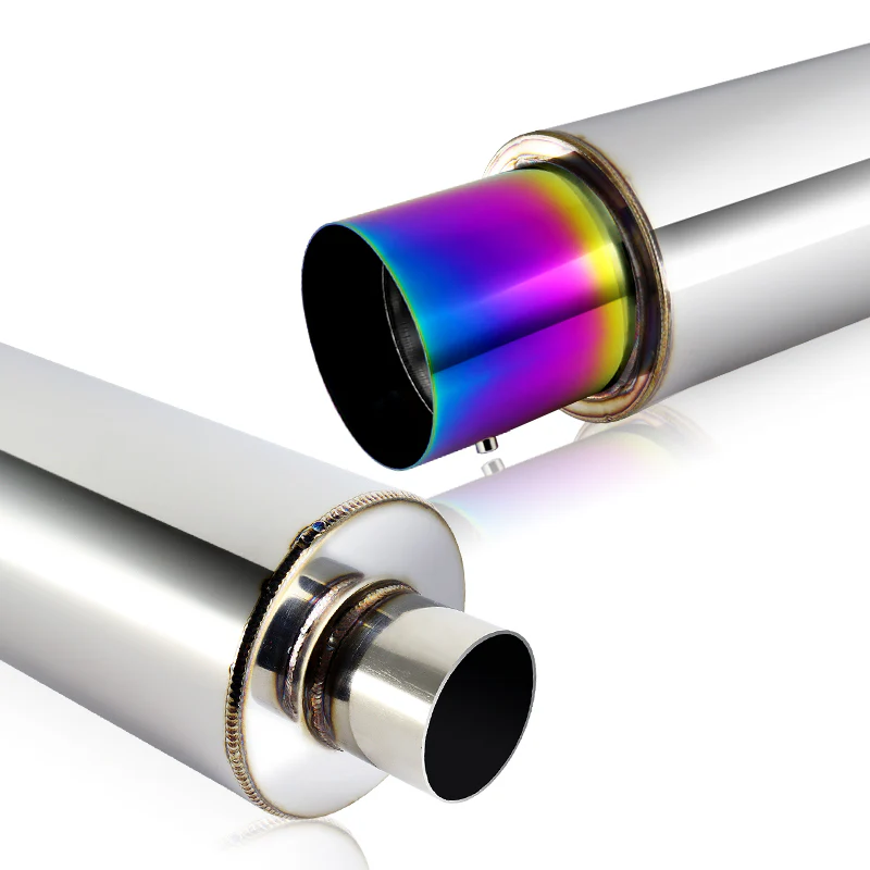 JDM N1 Style Universal 3" Inlet 4" Outlet Deep And Smooth Tone, Removable Silencer Pre-attached, Weld-On T-304 Exhaust Muffler -Rainbow Burnt Tip - Image 4