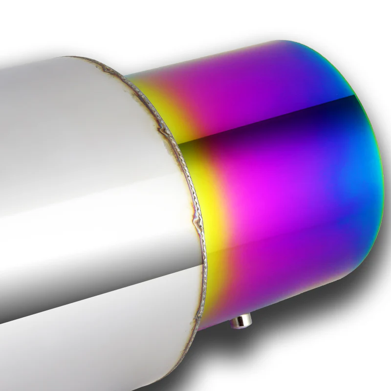 JDM N1 Style Universal 3" Inlet 4" Outlet Deep And Smooth Tone, Removable Silencer Pre-attached, Weld-On T-304 Exhaust Muffler -Rainbow Burnt Tip - Image 5