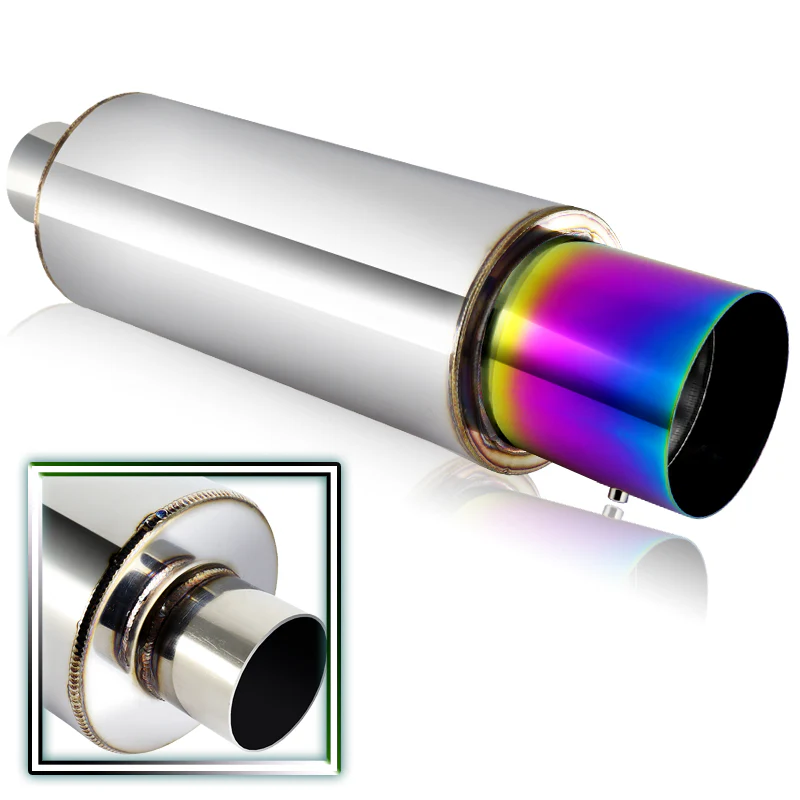 JDM N1 Style Universal 3" Inlet 4" Outlet Deep And Smooth Tone, Removable Silencer Pre-attached, Weld-On T-304 Exhaust Muffler -Rainbow Burnt Tip - Image 6