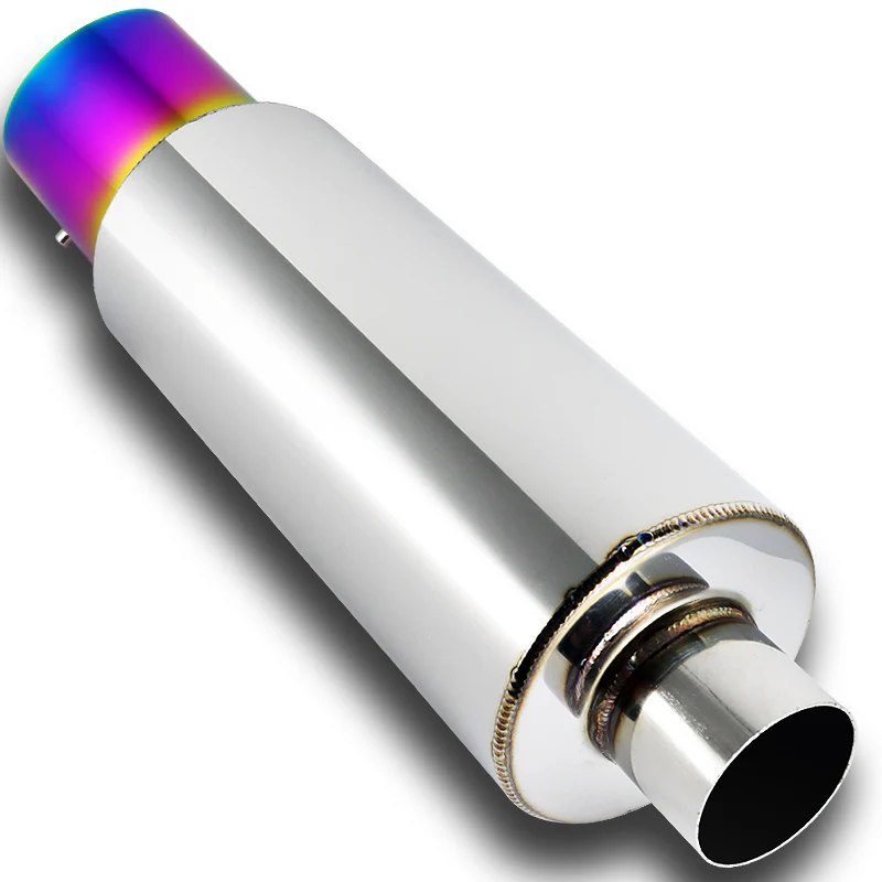 JDM N1 Style Universal 3" Inlet 4" Outlet Deep And Smooth Tone, Removable Silencer Pre-attached, Weld-On T-304 Exhaust Muffler -Rainbow Burnt Tip - Image 7